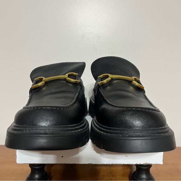 Women’s Lulus Ranae Black Slide On Loafers Black Gold Horsebit Hardware Size 10 - Picture 8 of 9